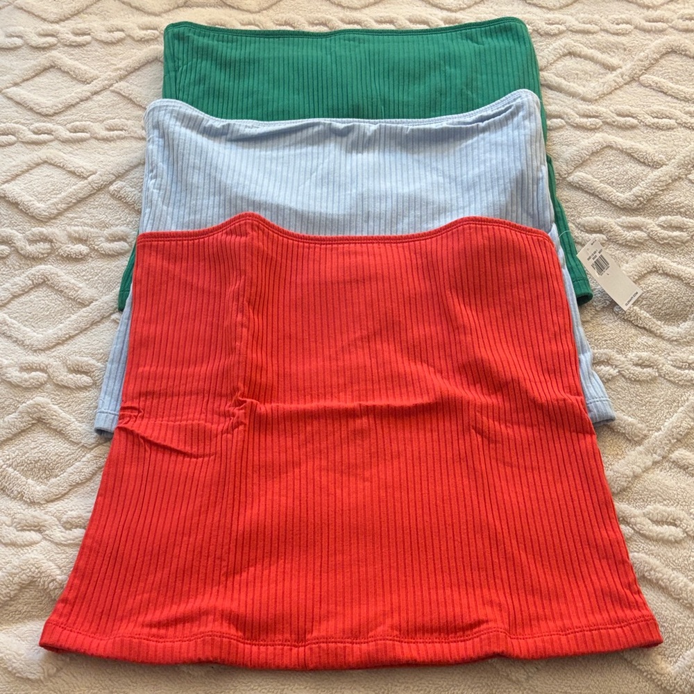 Old Navy - Ribbed Strapless Tube Tops - Red, Light Blue, Green (3 Pack)